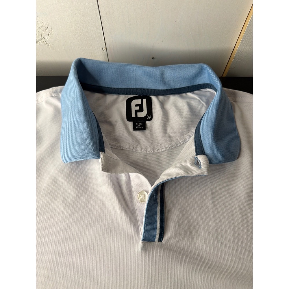 FootJoy Mens XL White Blue Performance Golf Polo Shirt - Picture 4 of 10